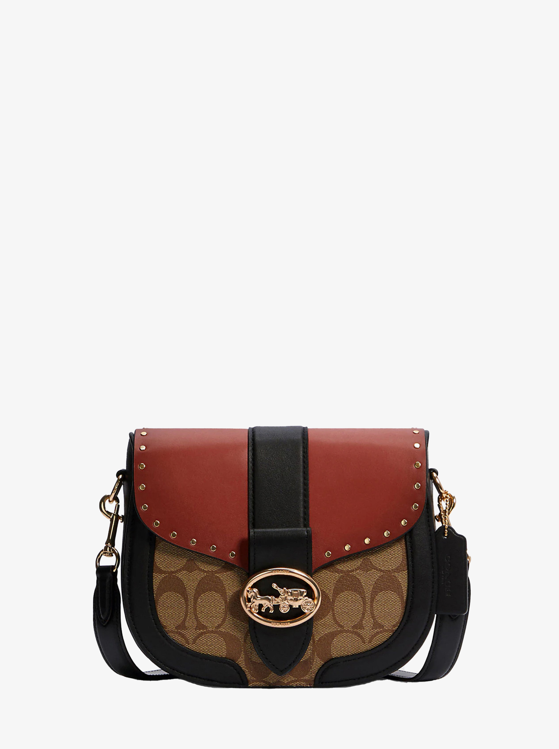 Сумка COACH Georgie Saddle Bag C3593 In Colorblock Signature Canvas With Rivets Small