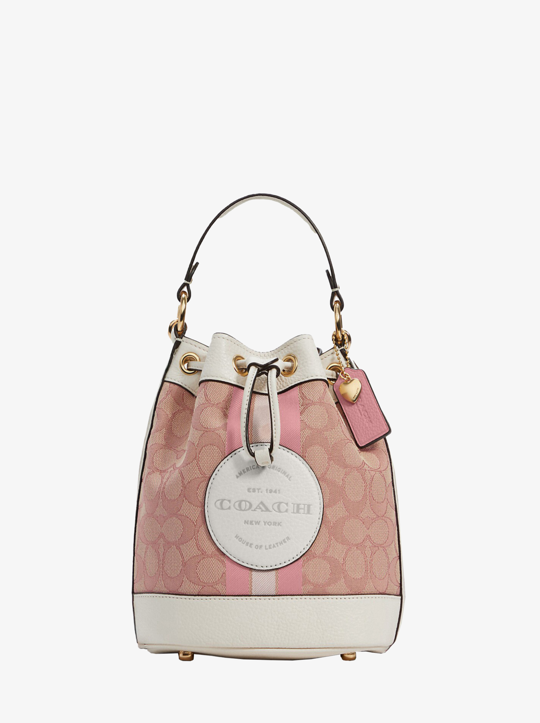 Сумка COACH Dempsey Bucket Bag 19 C7964 In Signature Jacquard With Coach Patch And Heart Charm Small